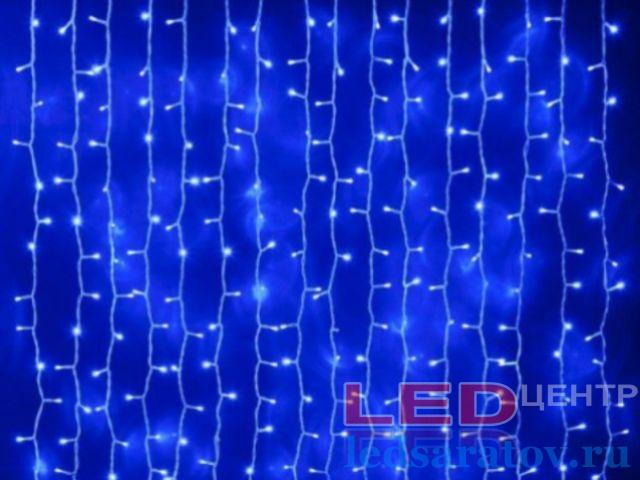 Светодиодная бытовая гирлянда занавес 1,5м*1,5м, 10шт-17см, 160-90LED, AC220V, контр., прозр. пр, синий