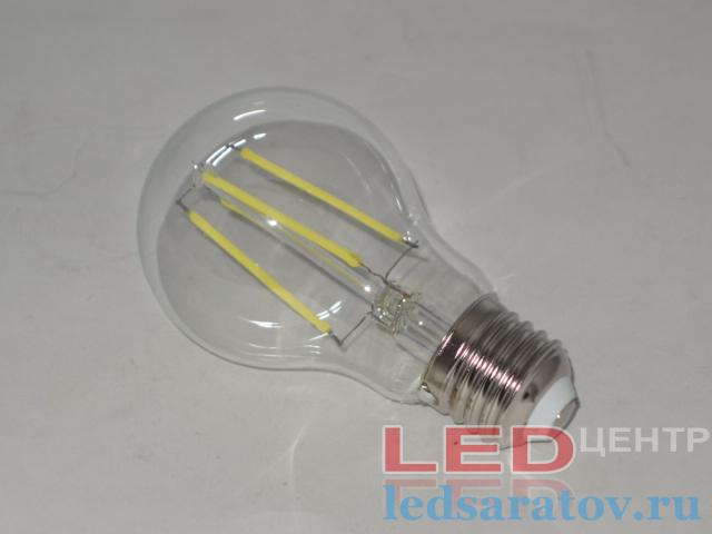 Светодиодная Ретро лампочка A60-8w, 6500k, E27, филамент, прозрачная