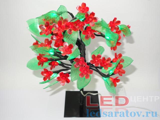 Светодиодное декоративное дерево  45см - сакура, AC220V, зеленый-красный, контроллер