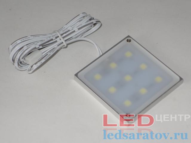 Светодиодный светильник - накладной квадратный 2,2w, SMD2835, 9LED, Ø60мм*6мм, DC12V, 6000k, сереб.
