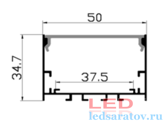  Профиль алюминиевый подвесной PXG-5035B-M + мат. рассеиватель 50мм*34.7мм*2м (цена за 1 метр)