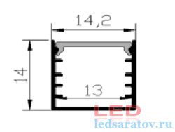 Профиль алюминиевый накладной PXG1414М+бел.рассеиватель 14.2мм*14мм*2м, сереб. (цена за 1м)