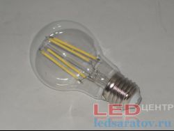 Светодиодная Ретро лампочка A60-8w, 4000k, E27, филамент, прозрачная