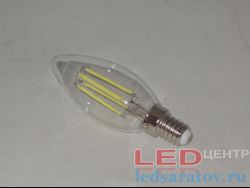 Светодиодная Ретро лампочка C35-6w, 6500k, E14, филамент, прозрачная