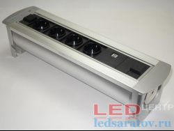 Розетка поворотная, четырехпостовая, AC220V, серебро JN-207Е (электрическая)