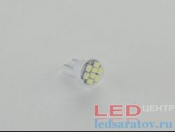 Светодиодная лампочка T-10, 8LED, SMD 2028, 1W, белый LED-центр
