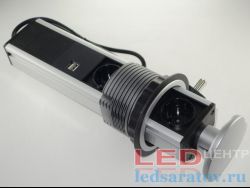 Розетка телескопическая, трехпостовая, AC220V, серебро JN-K6-USB