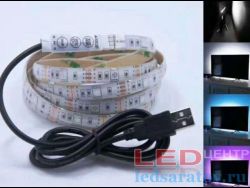 Комплект для подсветки ТВ 1м, RGB, IP44, контроллер + ИК пульт, USB-5V